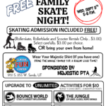 English Flyer for the PTA skate night at Classic Fun Center on September 9th from 5-8pm. Free admission for skating.