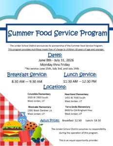 Summer Food Service Flyer with dates, times and locations for the summer feed program.